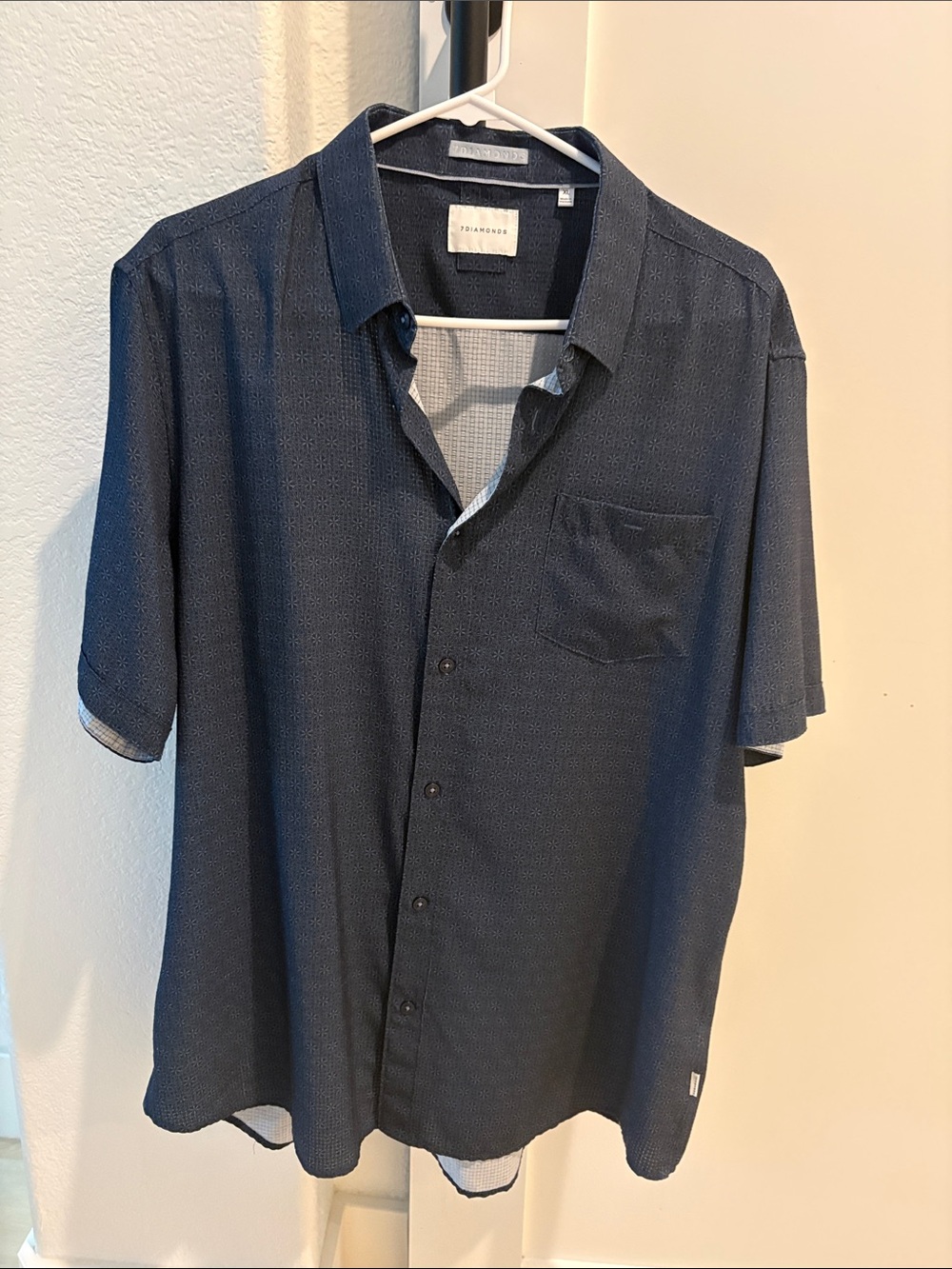 Short-Sleeve Navy Button-Up Shirt by 7 Diamonds